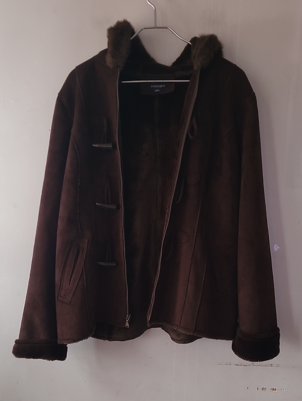 Sonoma Dark Brown Faux-Shearling Pea Coat